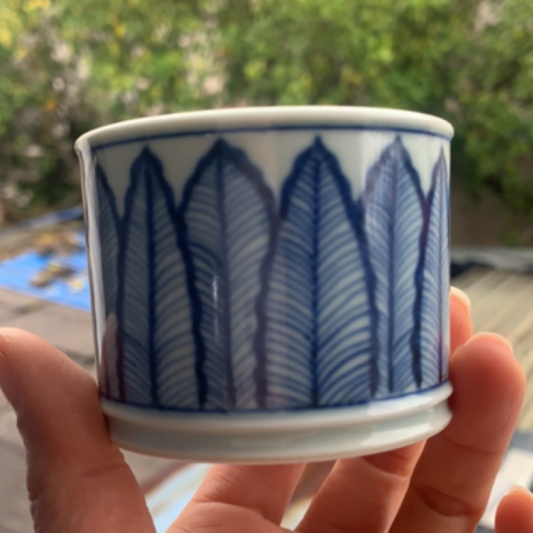 青花芭蕉叶陶瓷茶杯高温釉下彩功夫茶具家用容天杯100cc