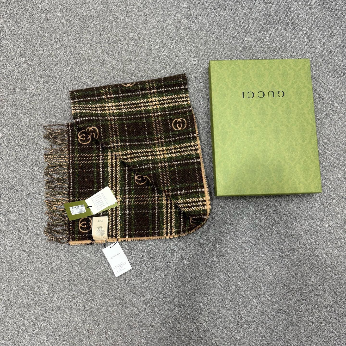 未使用 GUCCI/古驰 16198334英伦风羊毛双G满印围巾 195cm x 35cm