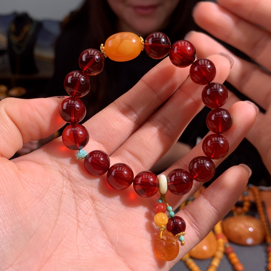 血珀手串未镶嵌天然