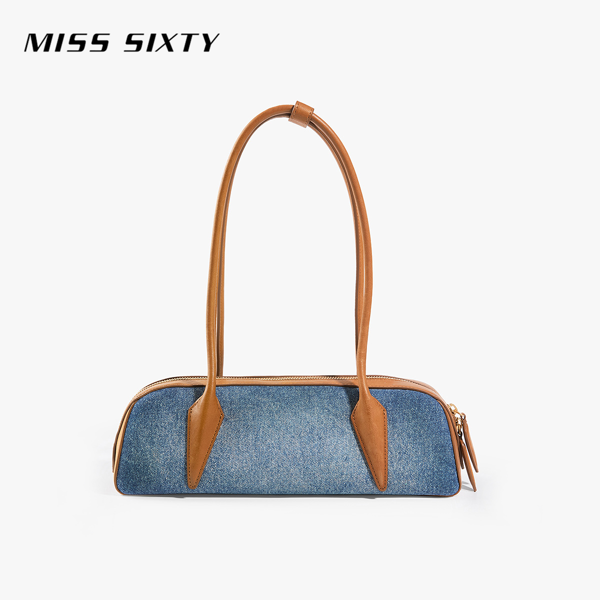 Miss Sixty2025秋季新款包包女牛仔拼接皮革法棍包单肩包腋下包