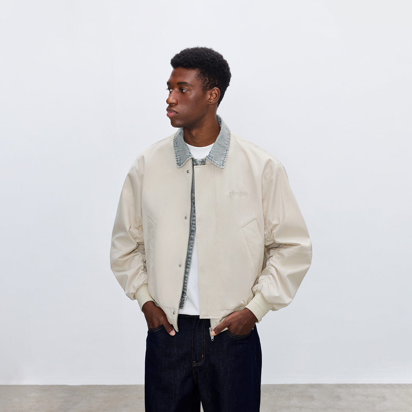 【商场同款】CHINISM赤尘 牛仔拼接假两件廓形MA1飞行夹克男秋季