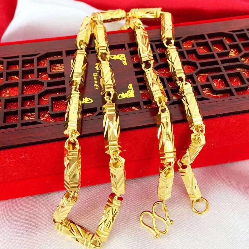 合金项链 男士轻奢六角项链男士时尚男款老板竹节金色