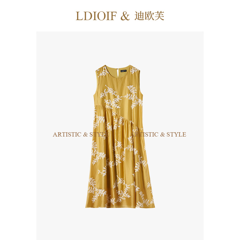 万针刺绣炒色工艺/天丝料圆领不规则设计背心裙#XLQ18533