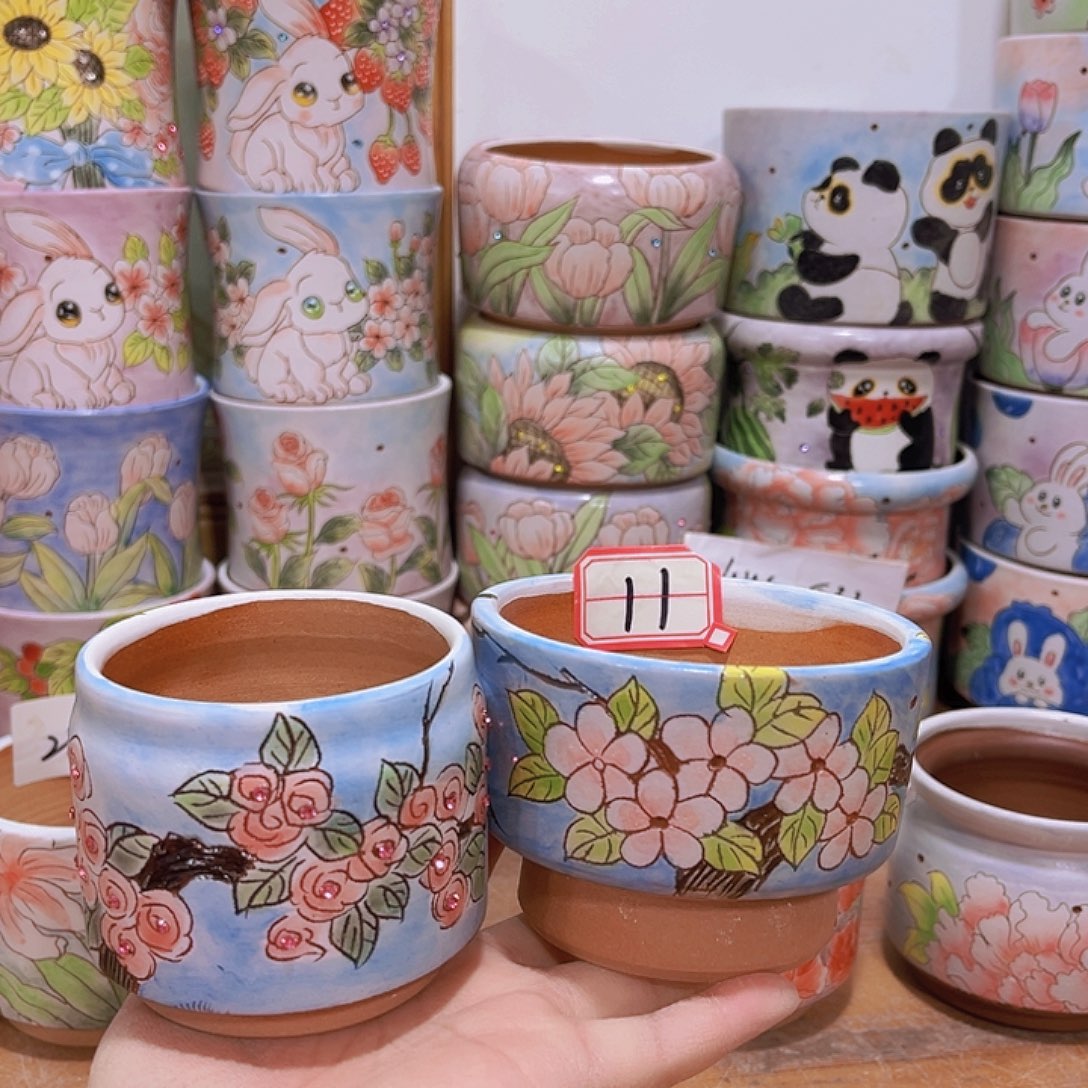 花盆景德镇多肉手绘花盆瑕疵