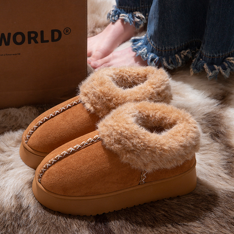 厚底雪地靴女2025冬季新款加绒加厚东北大棉鞋一脚蹬面包毛毛拖鞋