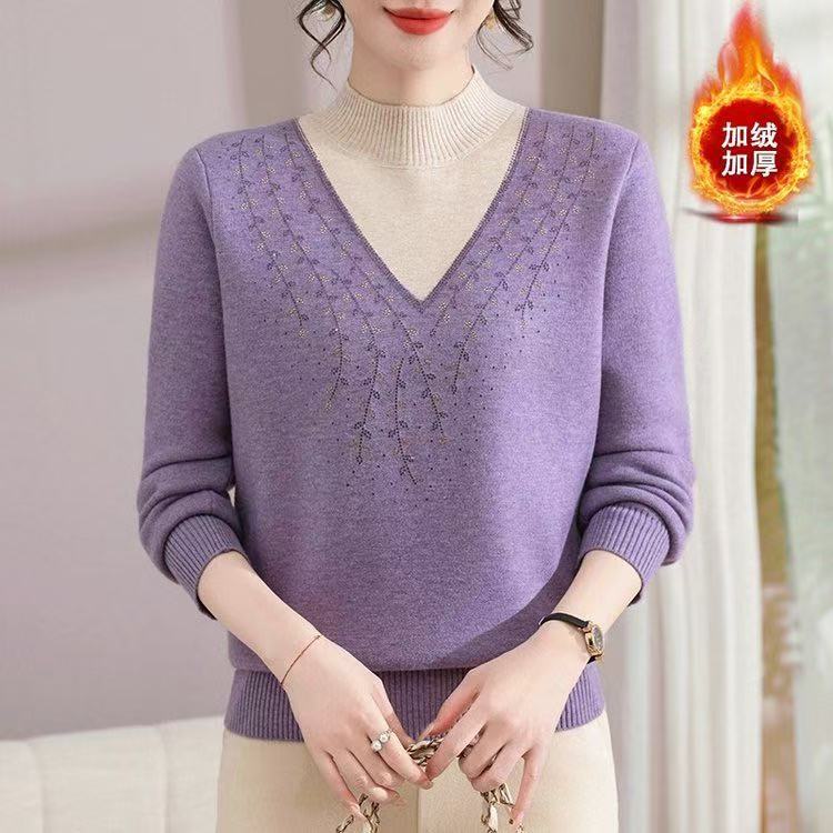 妈妈加厚打底衫洋气中老年女装宽松加绒加厚打底衫9191
