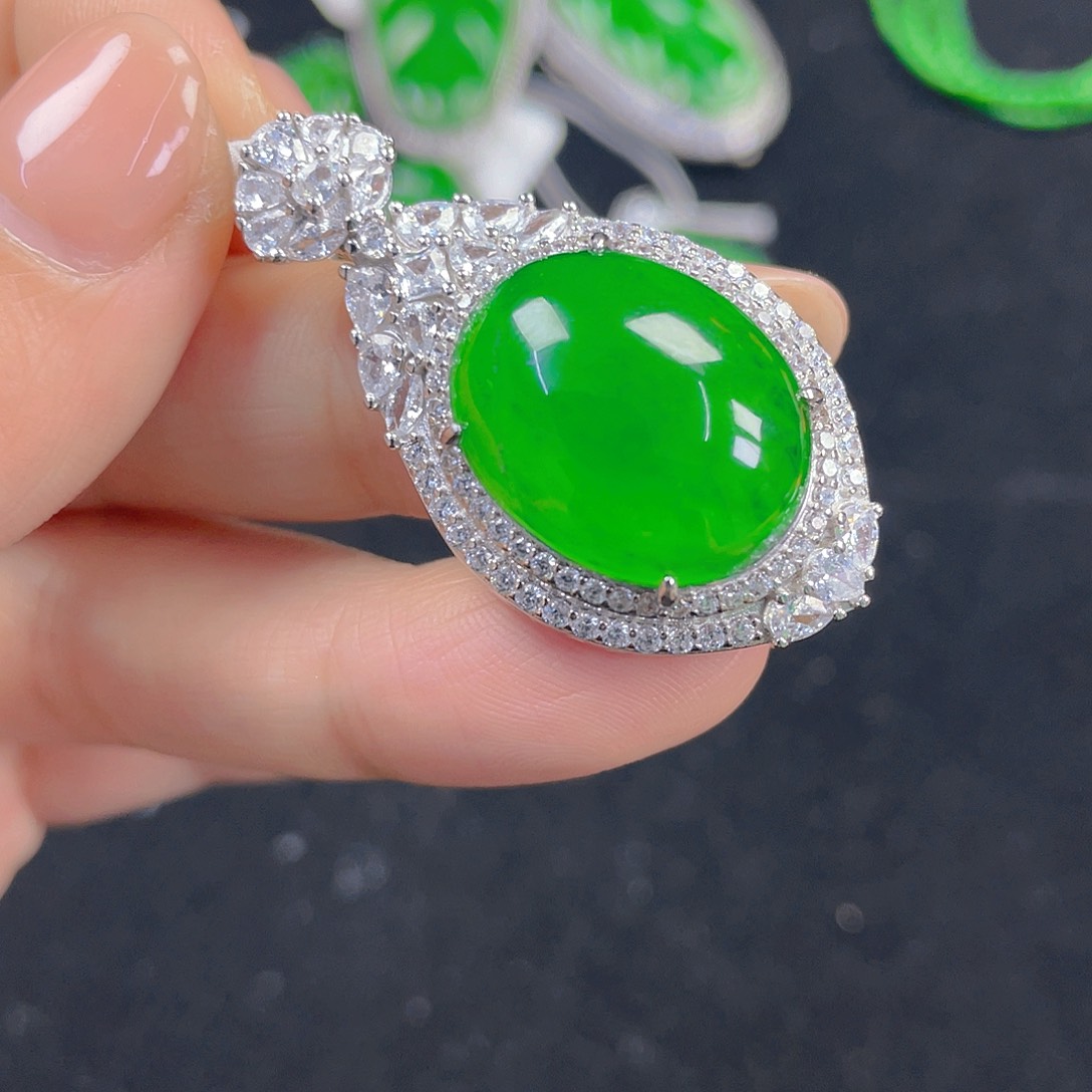 翡翠吊坠(不含链)银S925镶嵌