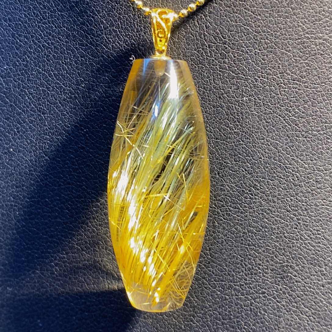 18K金镶嵌吊坠(不含链)水晶天然净体钛晶桶珠吊坠