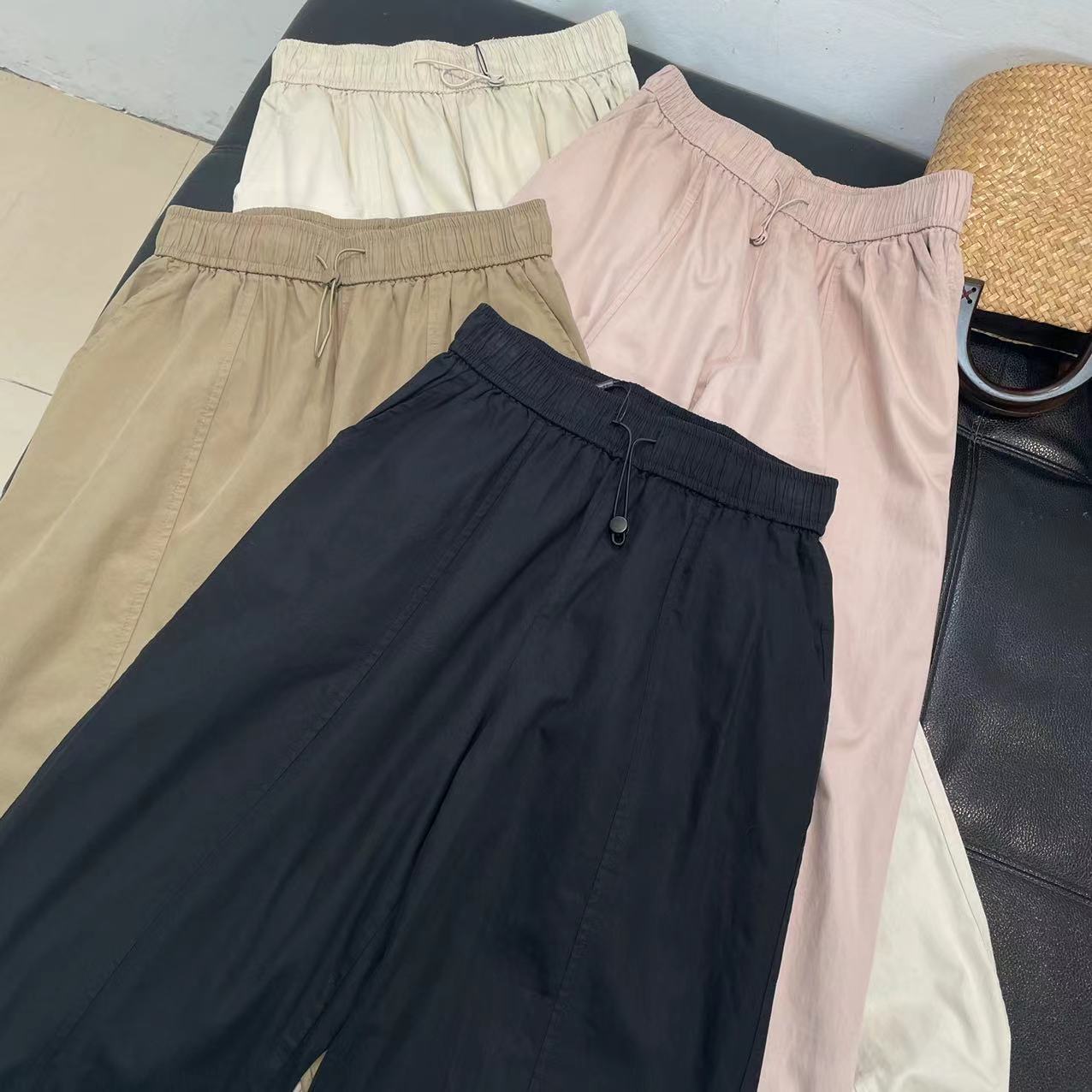 CS073春装新款松紧腰包边纯色休闲百搭宽松美式工装裤女士