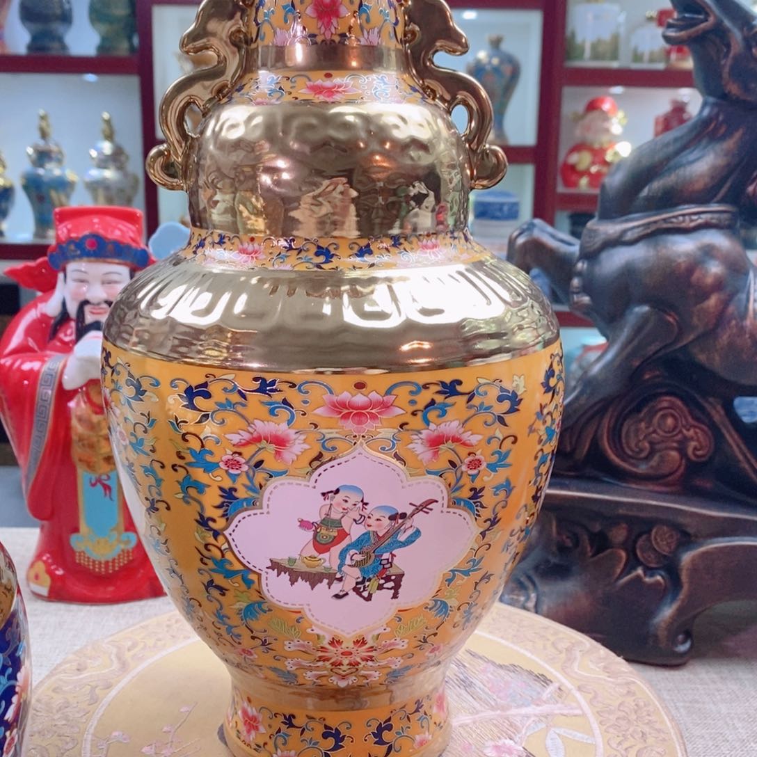 摆件景德镇垚晶陶瓷5斤普天同庆黄色