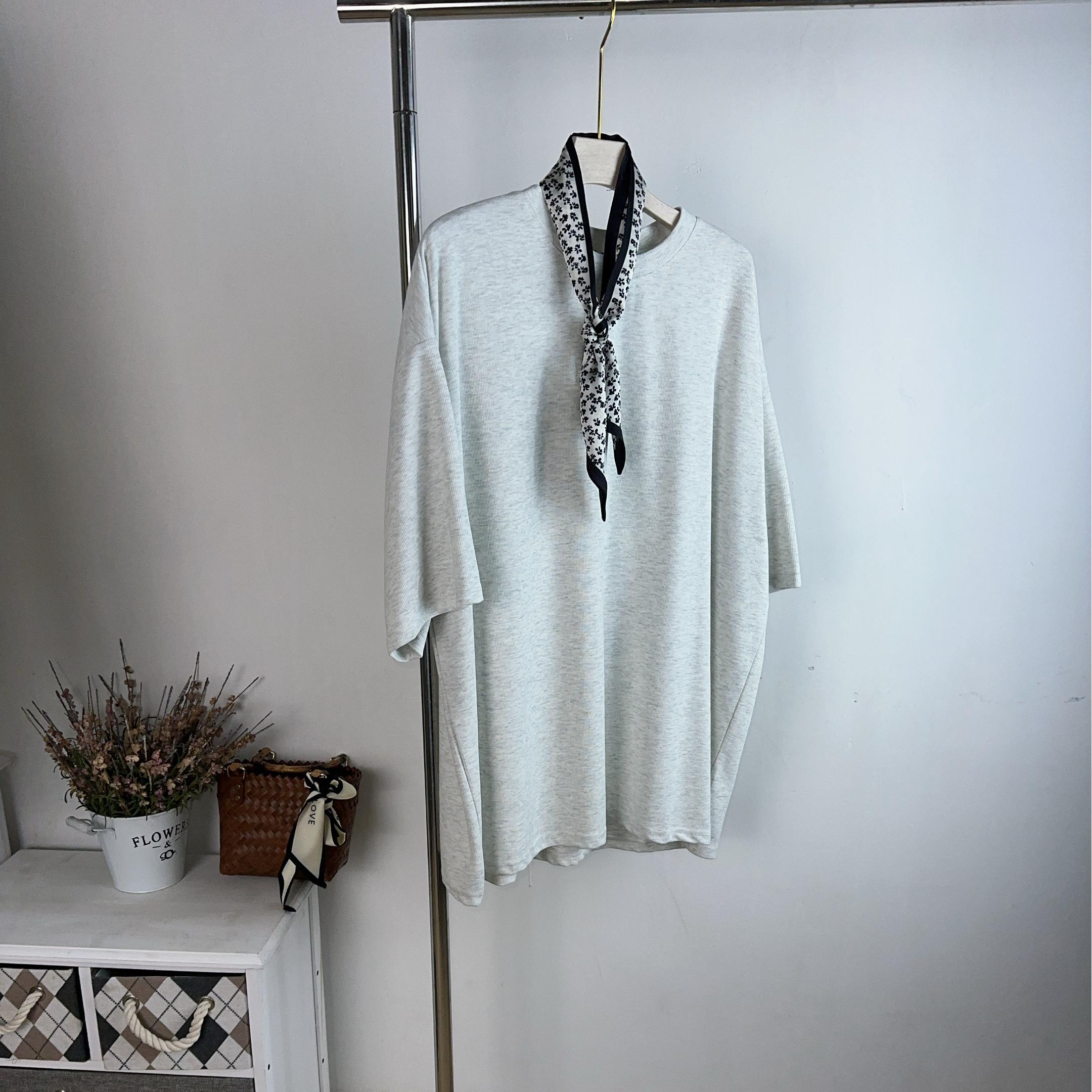 韩版净面大版丝巾半袖t夏季百搭休闲气质潮流纯色均码