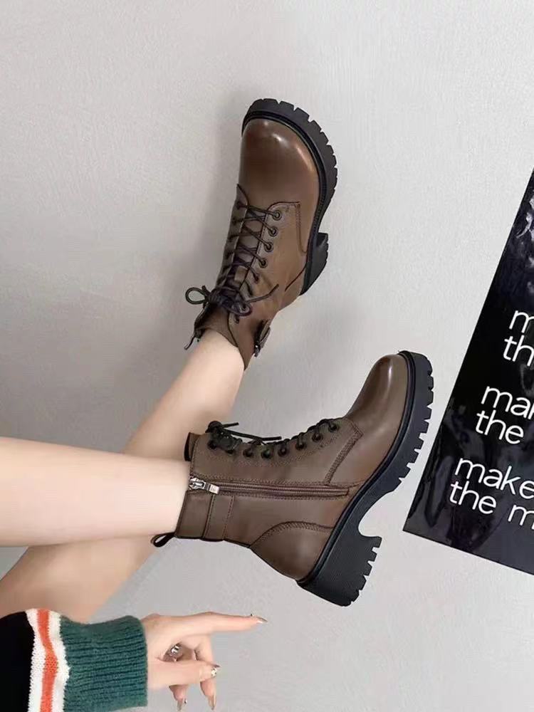 W1890-7厚底马丁靴新款秋冬季英伦风高跟小个子短靴 薄绒