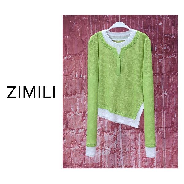 【亮哥女装】2025夏季轻薄透气苹果绿撞色拼接长袖爽肤衣8560