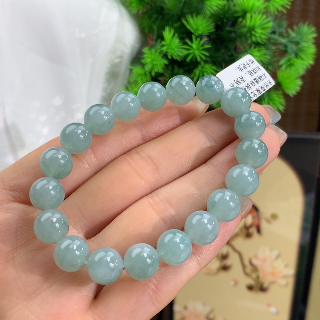 翡翠手链未镶嵌冰胶蓝晴飘花手链卡10m m