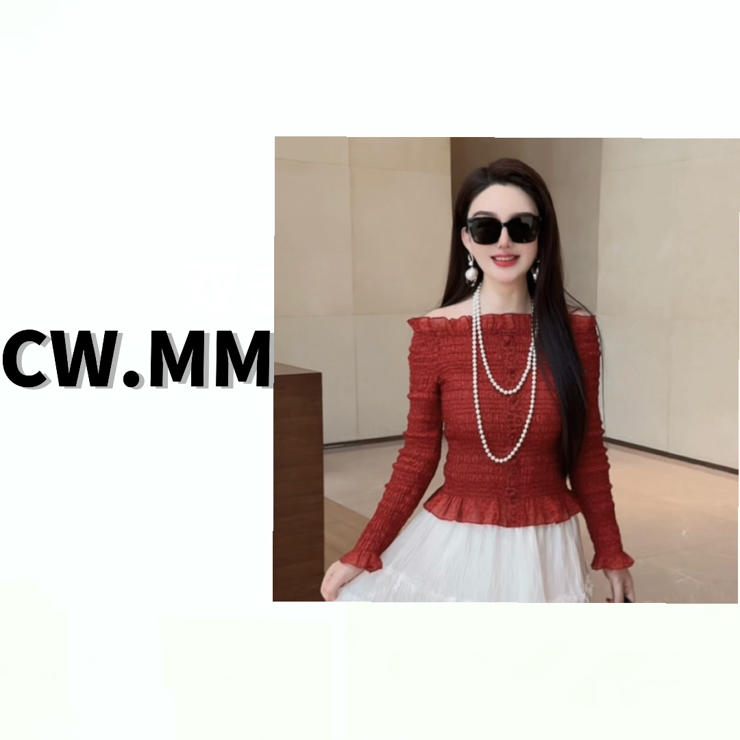CW.MM 木耳边打缆高弹修身显瘦长袖上衣