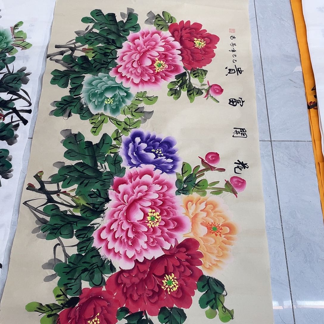 国画国画作品原稿四尺横幅仿古五彩