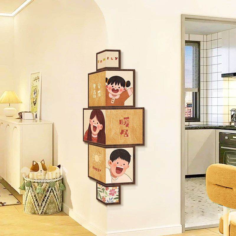 新款一家人客厅转角装饰画拐角挂画创意入户正对门玄关背景墙壁画