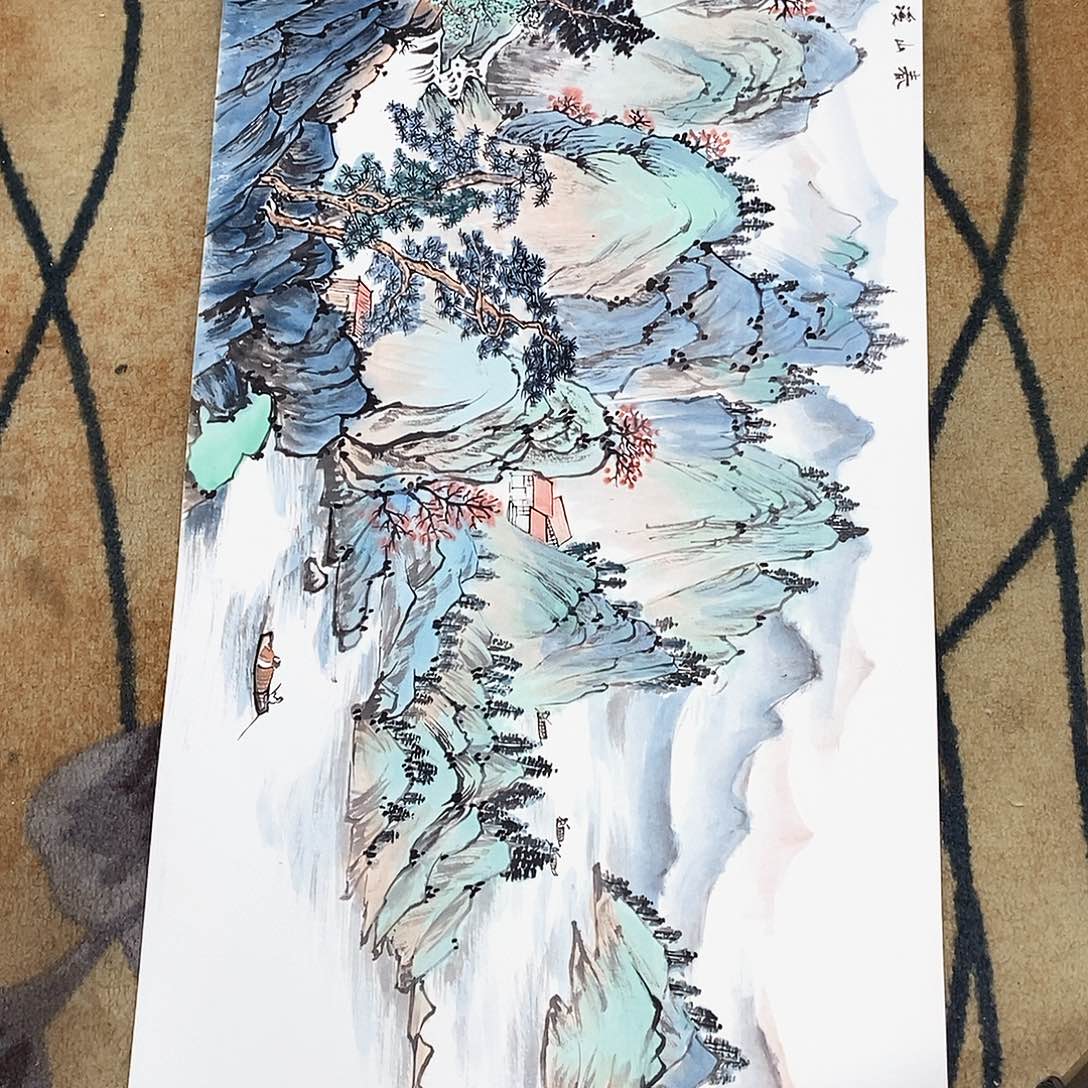 国画吕秀华手绘山水卡纸作品50.100三尺