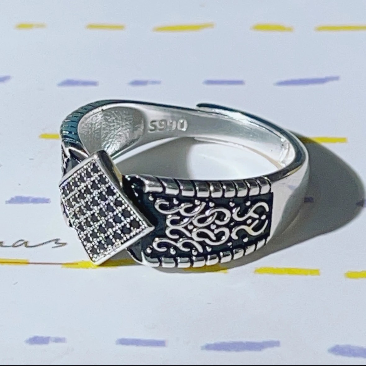 925银戒指 做旧指环时尚男士百搭戒指民族风复古可调节银戒