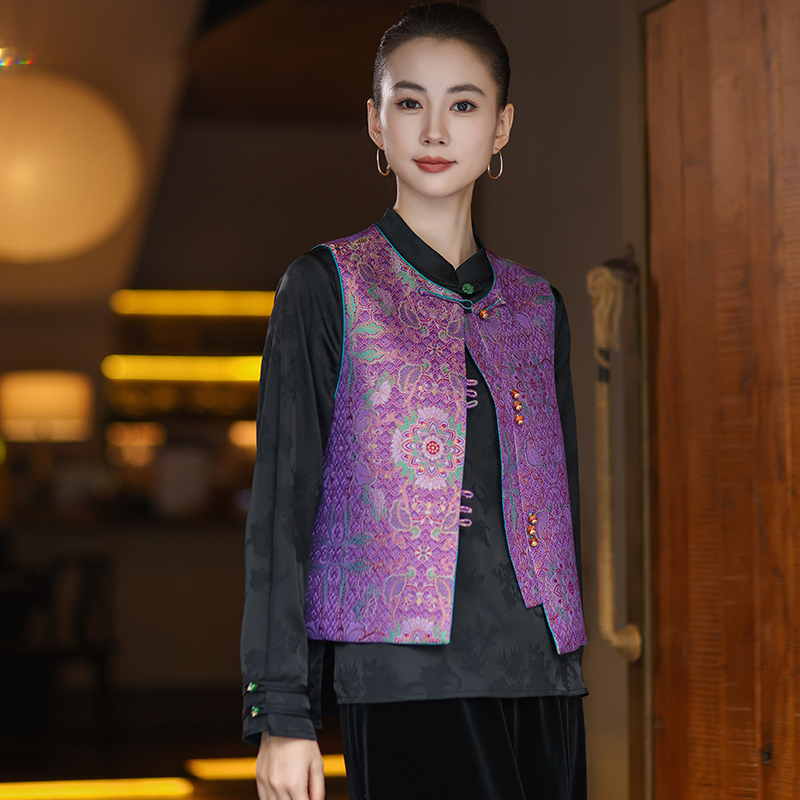 【彩麟宝相花】新中式织锦缎提花国风马夹2025秋季短款新中式马甲