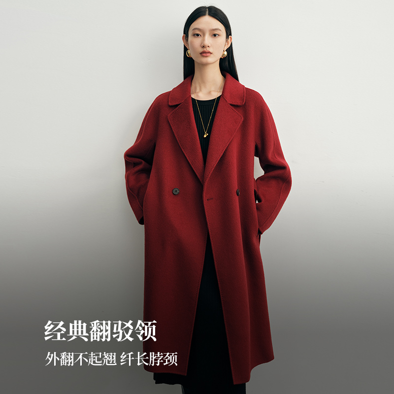 【会员专享】迪赛尼斯冬智性极简桑蚕丝骆驼绒毛呢外套女