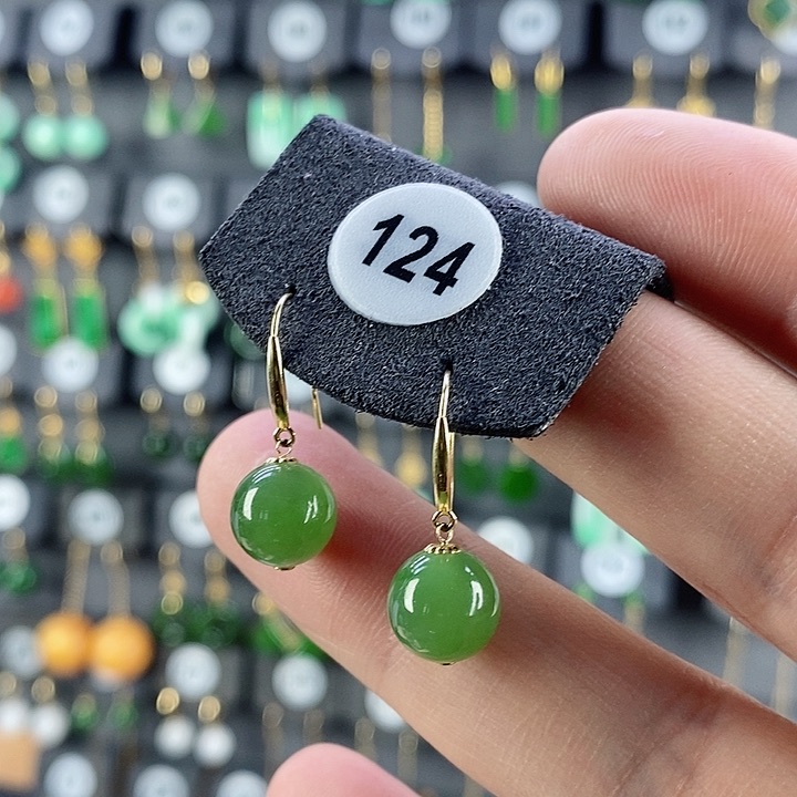 和田玉耳饰18K金镶嵌