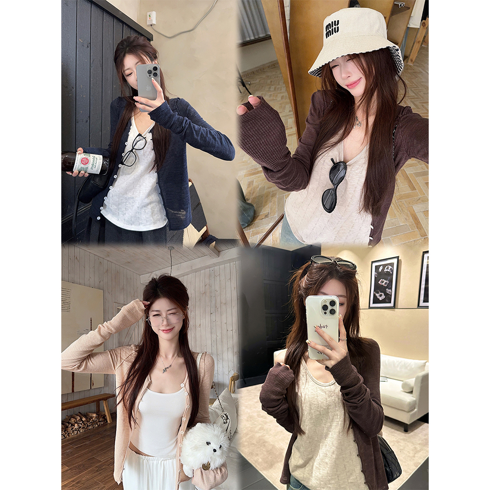 【挚爱私服】早秋卷边纯色长袖针织开衫上衣女22272#