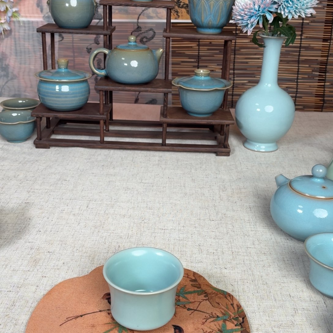 陶摆件仿古天青马蹄杯