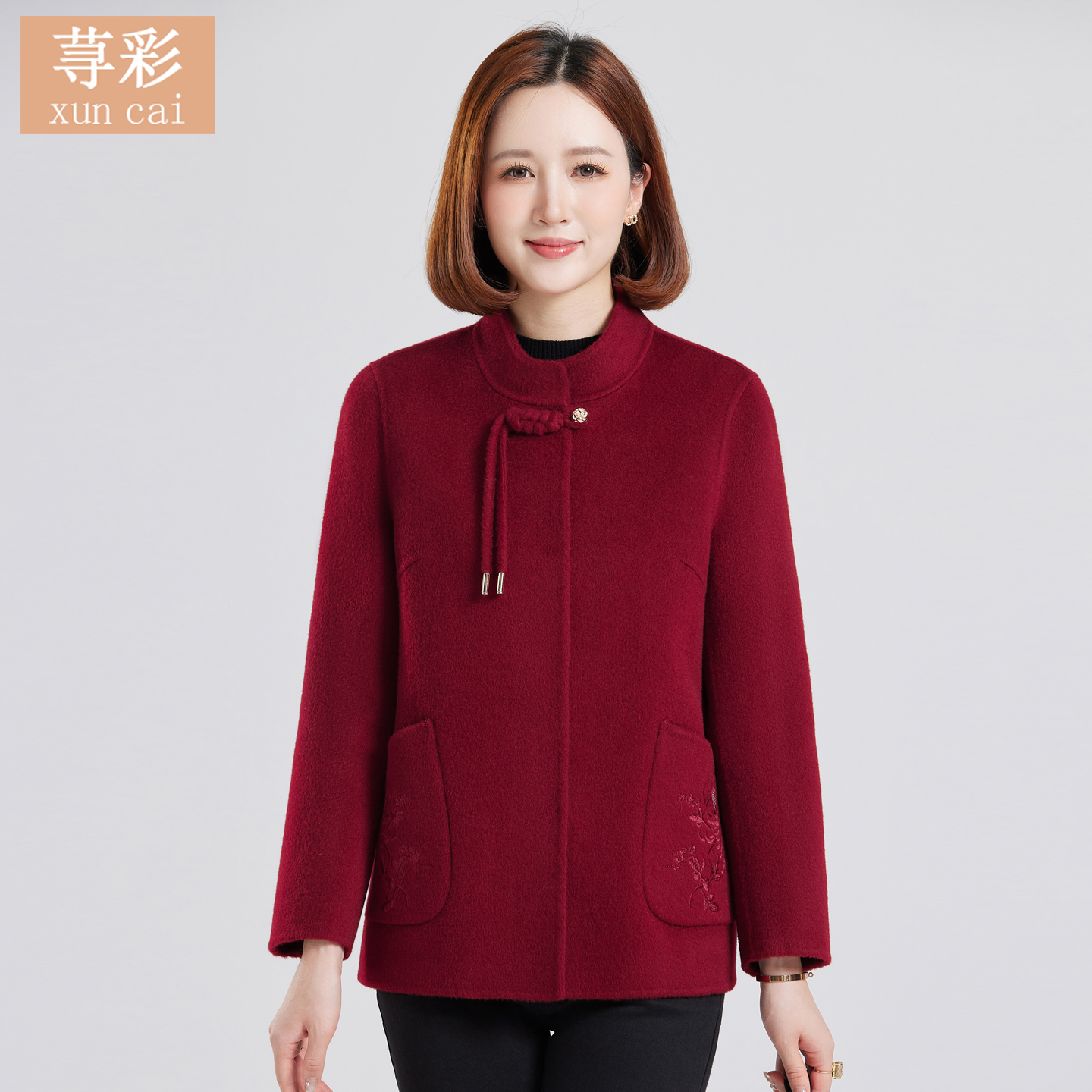 2025新款妈妈双面羊毛大衣女气质新中式时尚气质短款毛呢秋冬外套