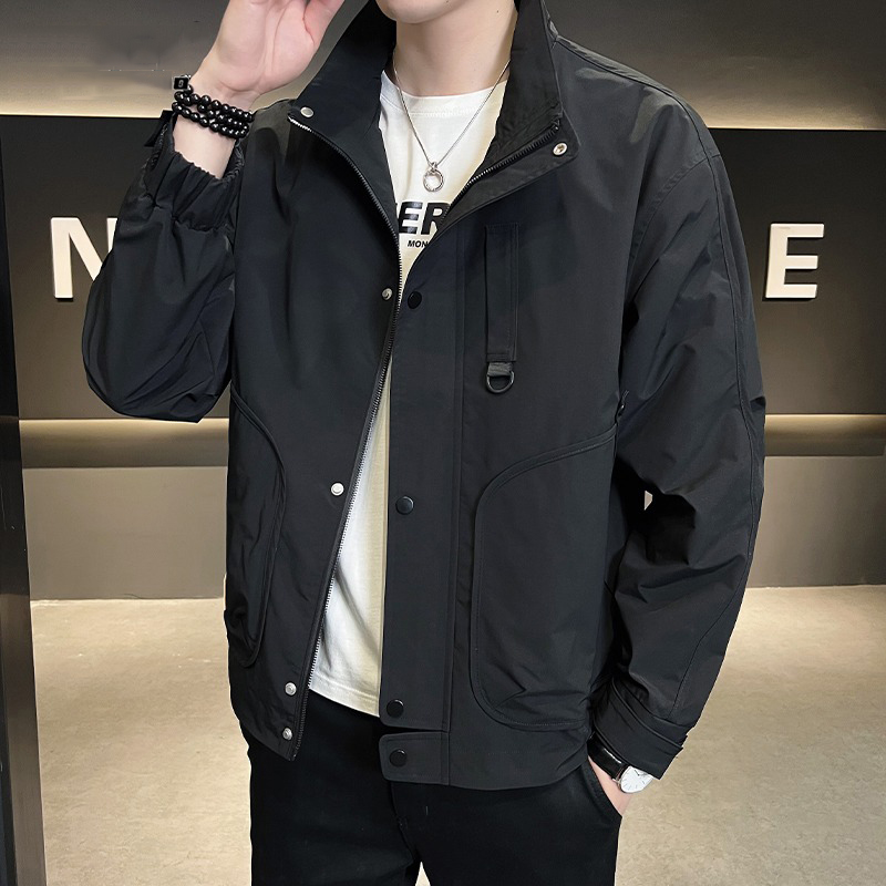 工装外套男2025春秋季新款帅气立领夹克男休闲百搭纯色上衣服潮牌