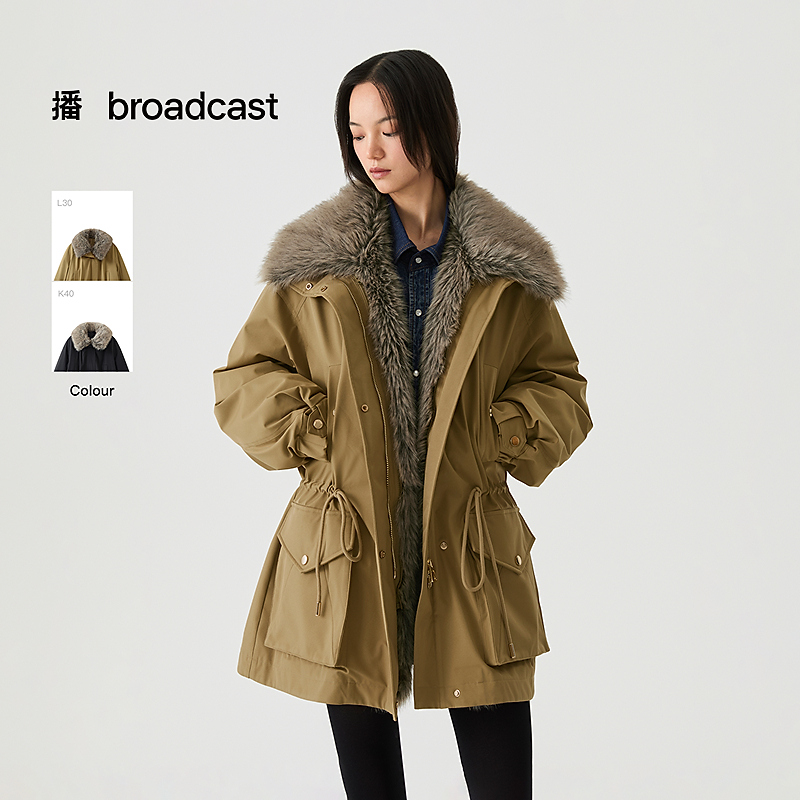 broadcast/播冬季可拆卸毛领复古工装派克羽绒服厚款DDS4RD5245