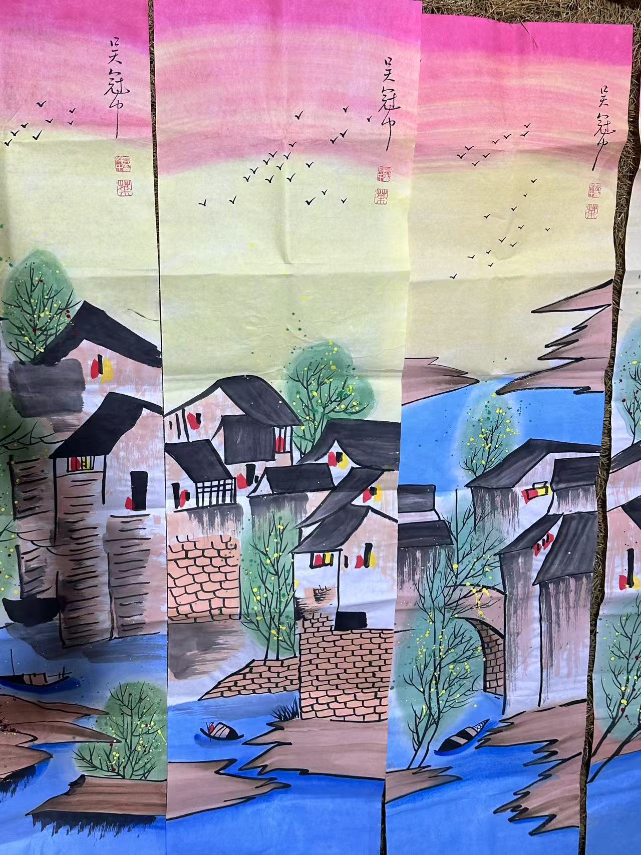 【仲奇】房子山水四条屏竖版画芯