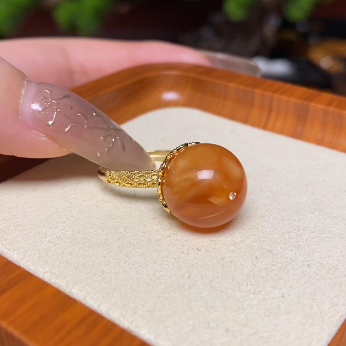 【闪购商品】银S925镀金镶嵌蜜蜡戒指戒指