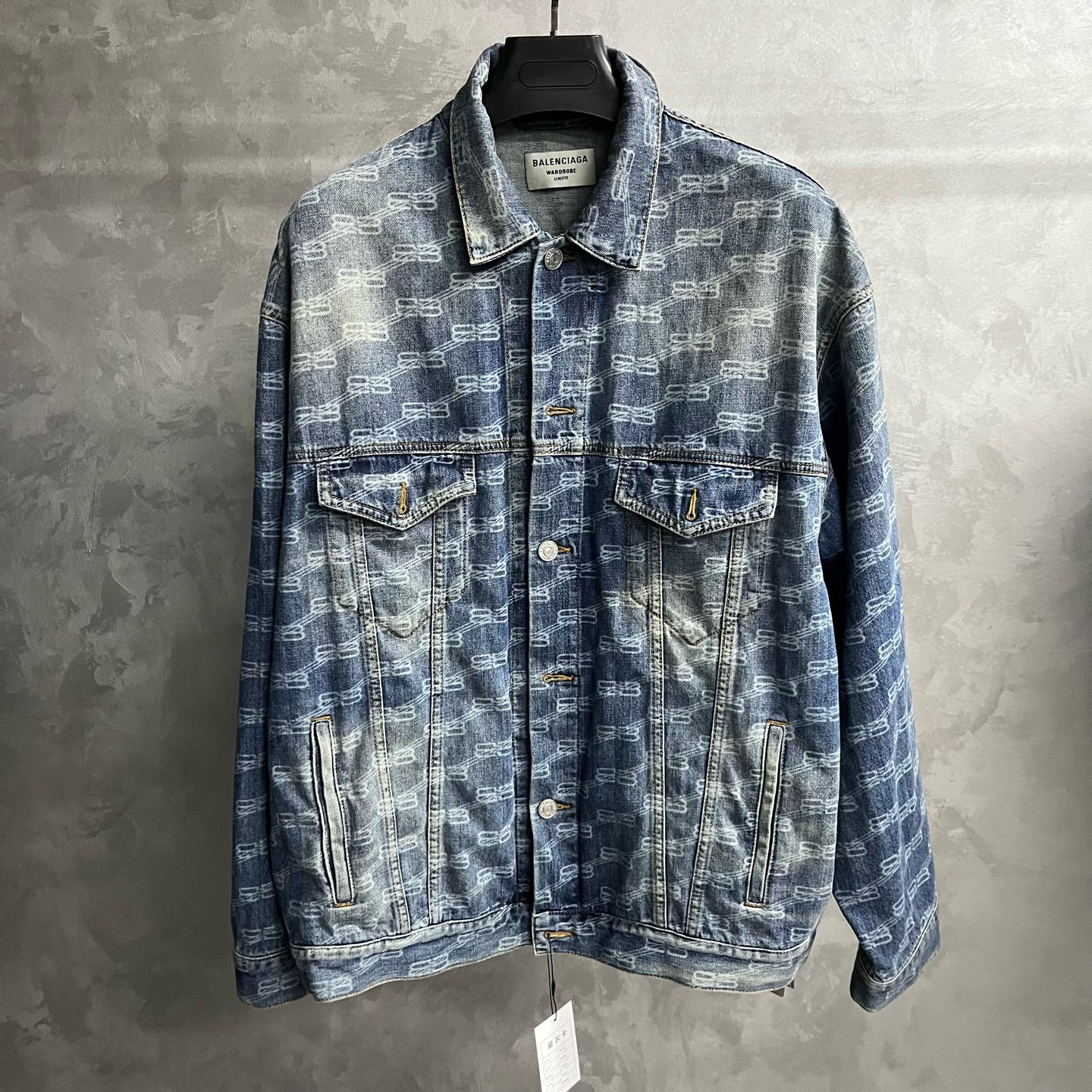 balenciaga蓝色logo满印单排扣翻领牛仔外套/L/S