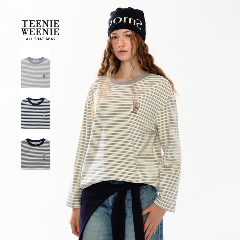 TeenieWeenie小熊女装T恤2025年洋气撞色条纹长袖上衣TTLA258VCAB