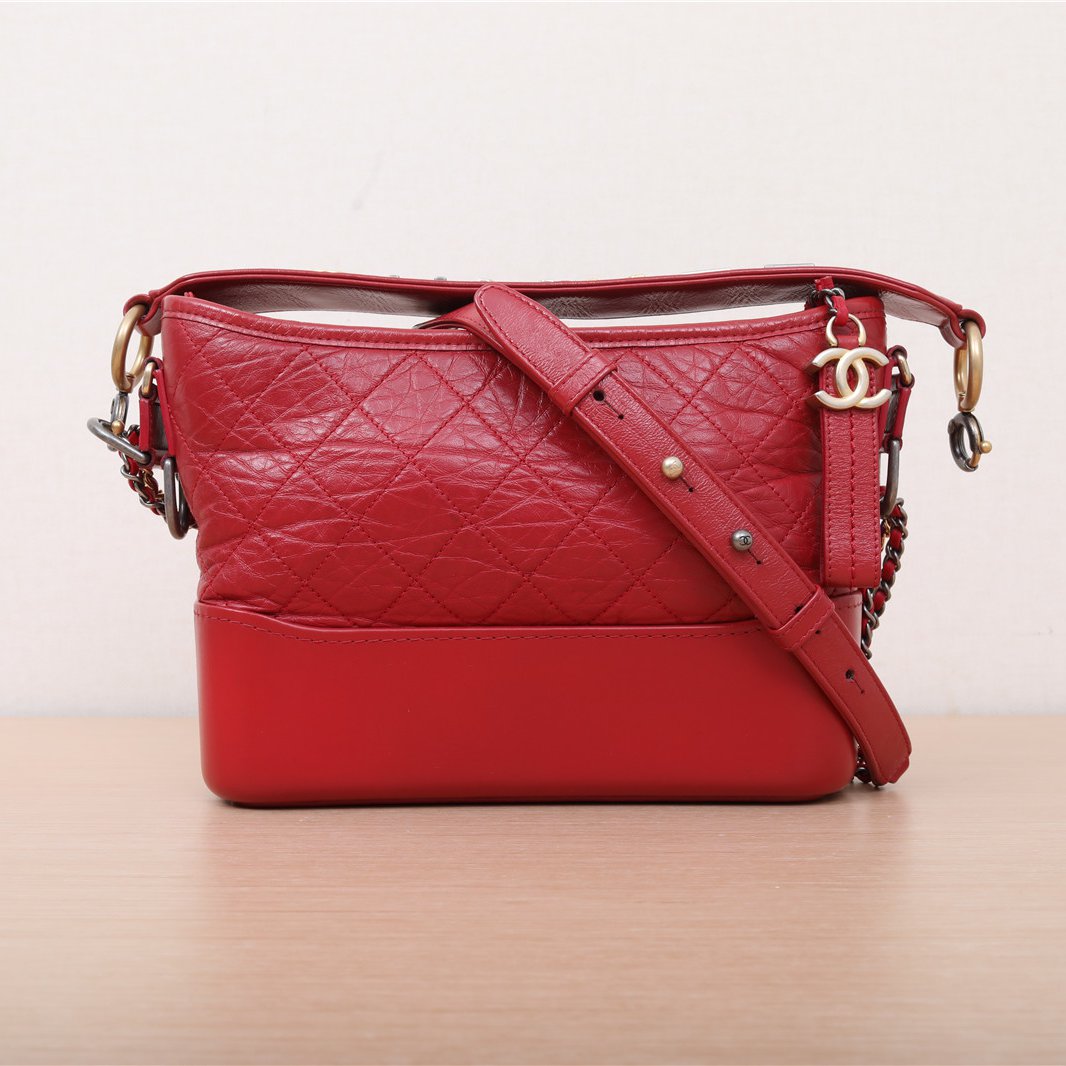 95新 Chanel/香奈儿 小花双双 流浪包 新中号 红色 皮革C 29开