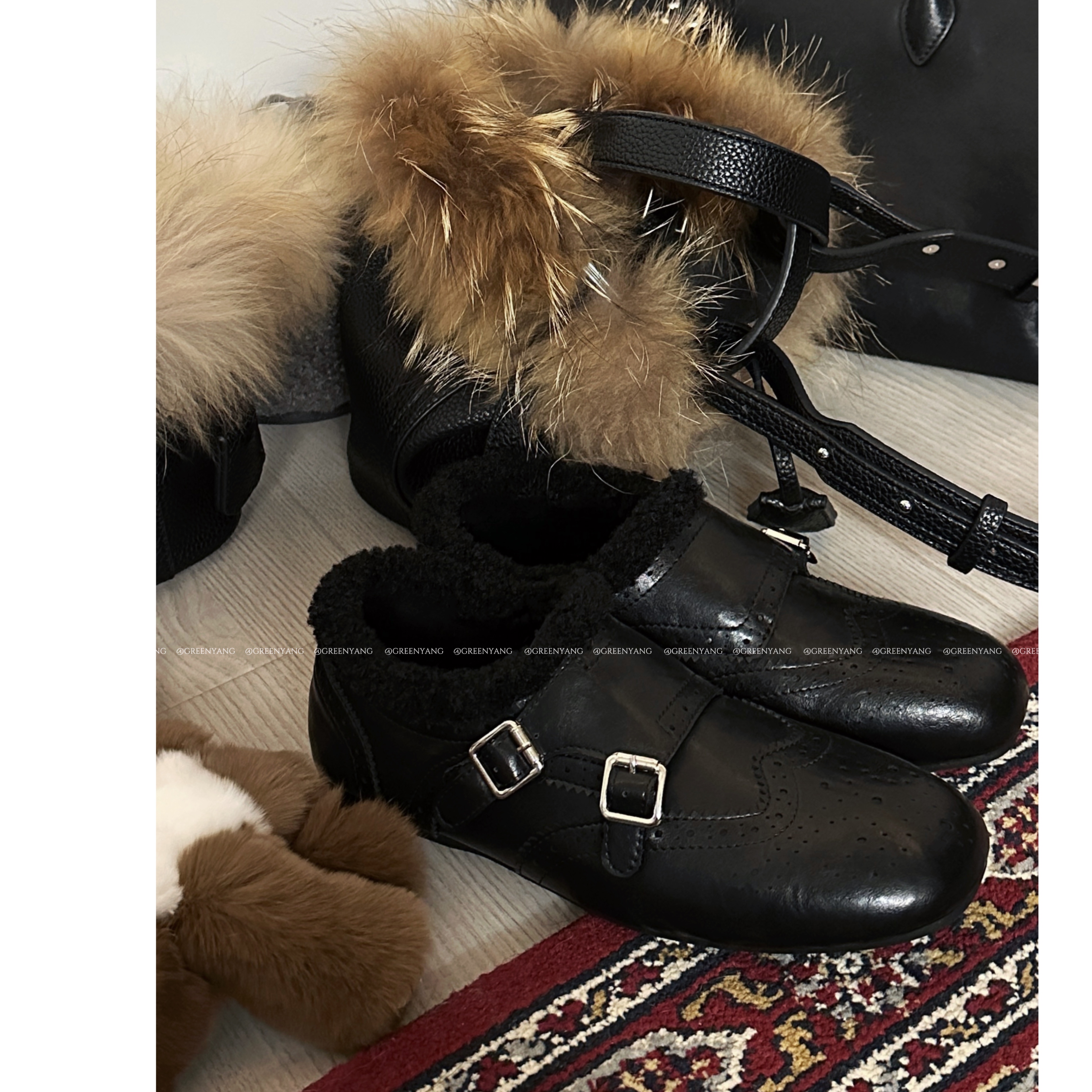 老羊家~布洛克风平底小皮鞋女款复古加绒冬季新款保暖休闲乐福鞋