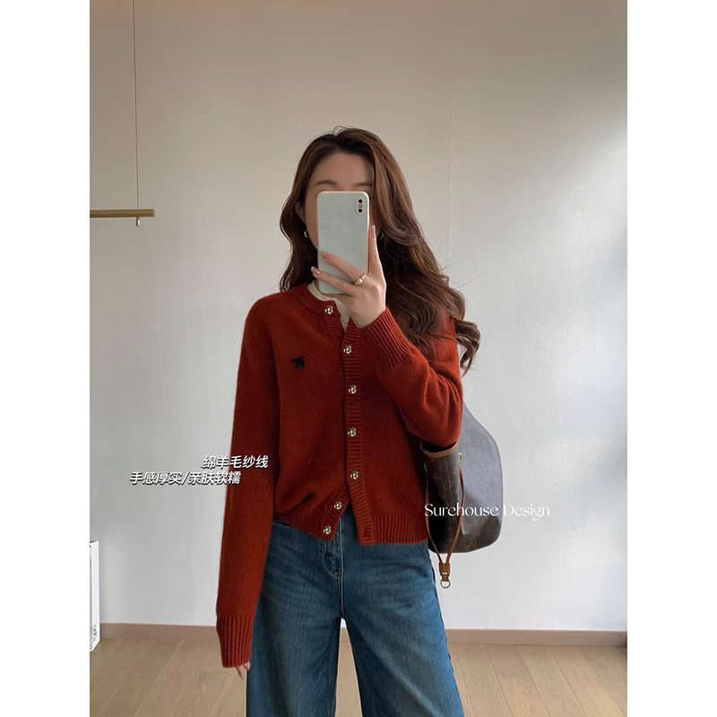 【黑色】开衫外套3565超柔软高品质圆领小飞象针织毛衣