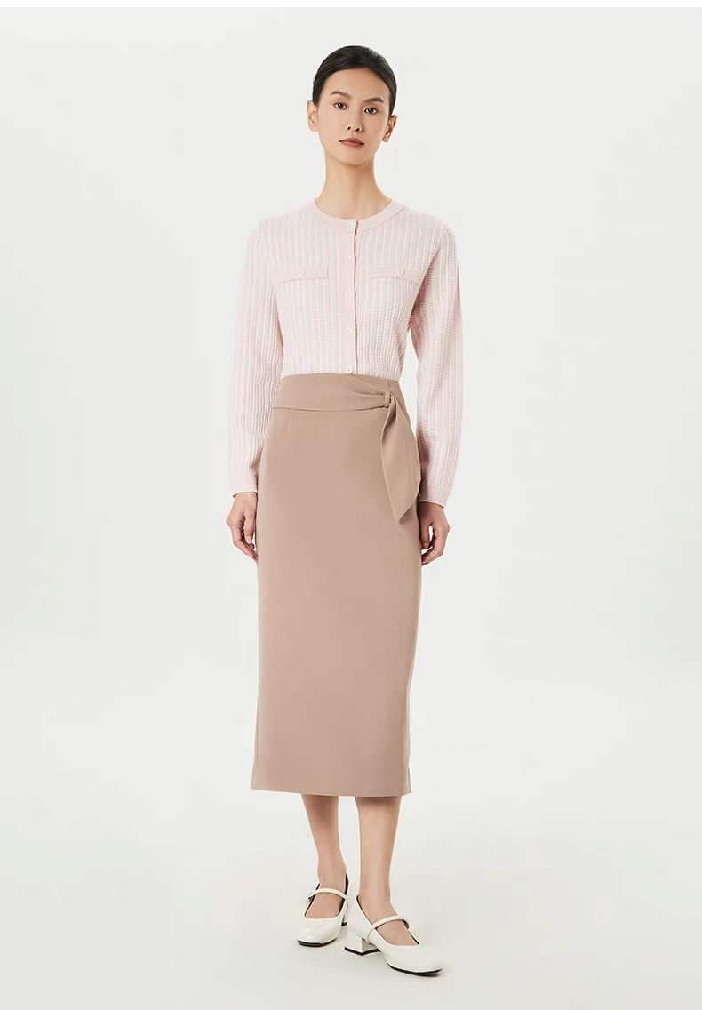 浅秋羊毛条纹圆领针织开衫2025春季新款显瘦气质时尚