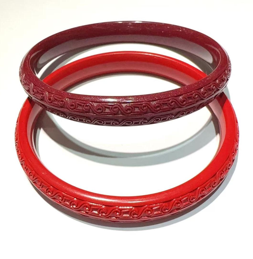 含辰砂工艺品源头工厂 保真高含量朱砂 如意祥云纹手镯 紫金砂