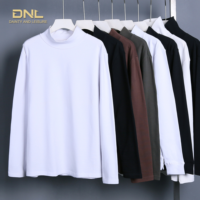 秋冬加厚半高领打底衫男高领长袖T恤加厚保暖百搭纯色白色男士