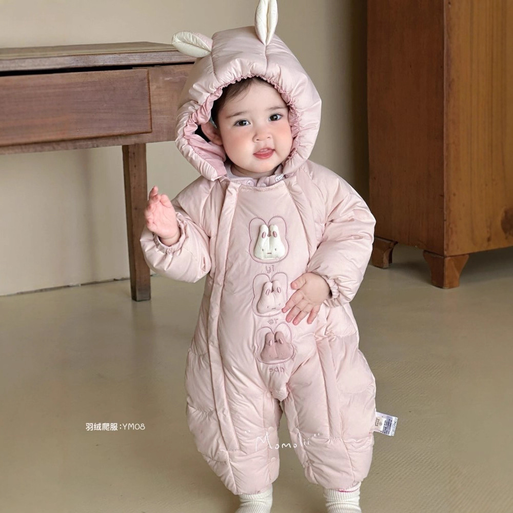 婴幼儿女宝宝连体衣加厚保暖外出服三只小兔双拉链羽绒服2508