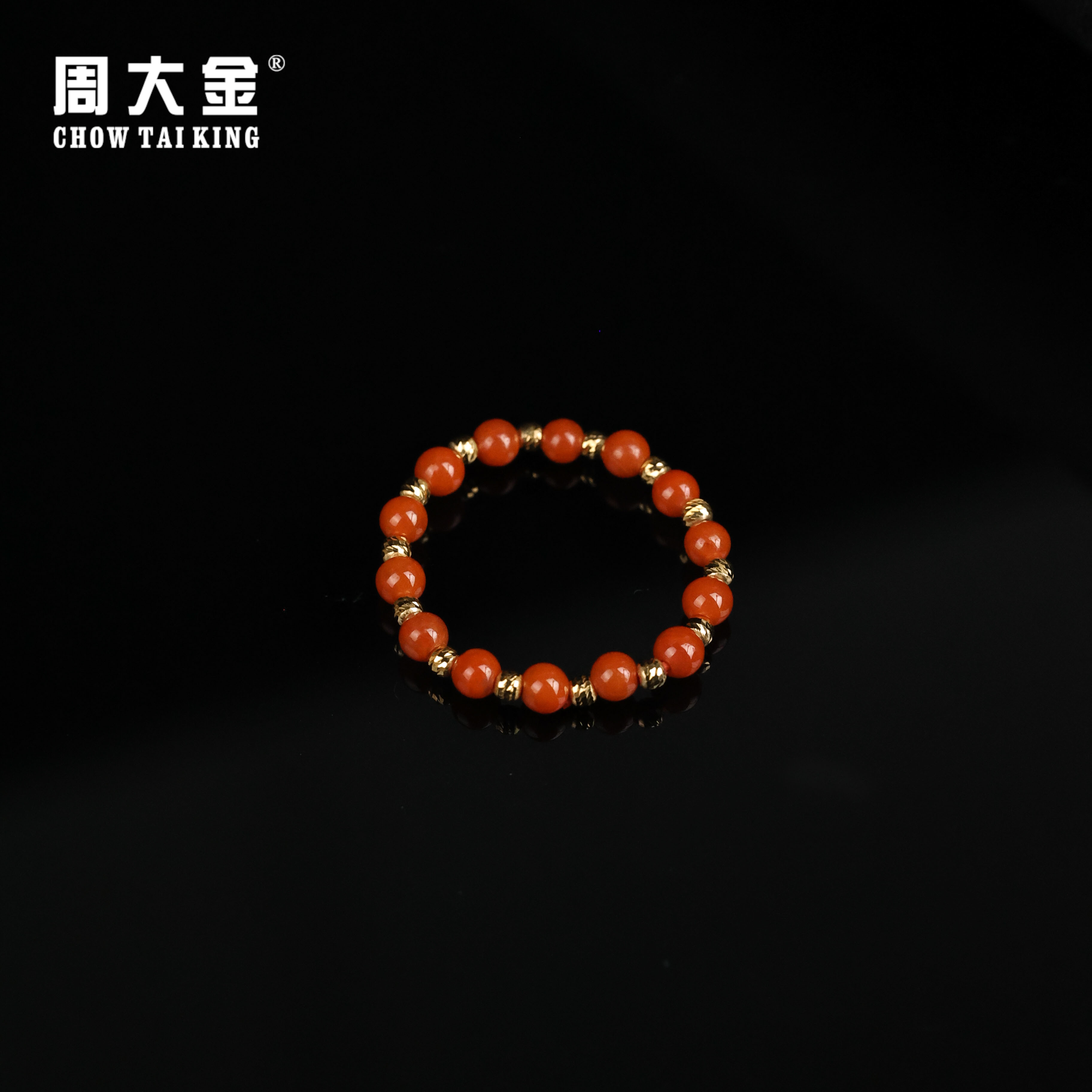 【周大金玉石】18k金南红圆珠戒指-J1610-娟