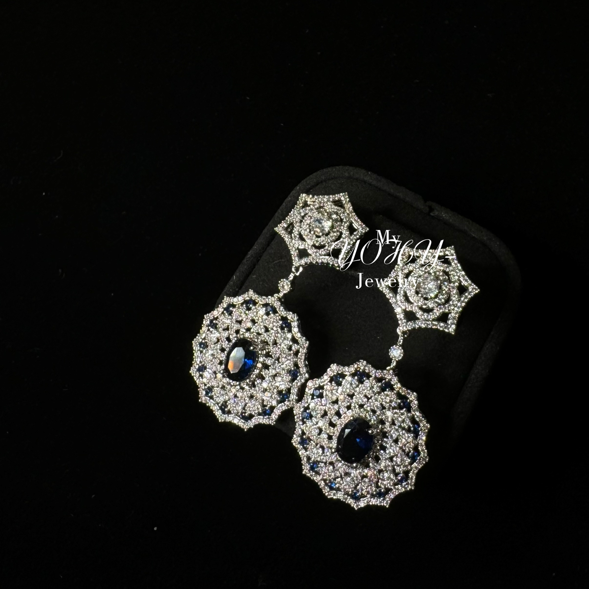 铜合金锆石耳饰 YOHY【镀金】镶钻蓝晶耳坠A27