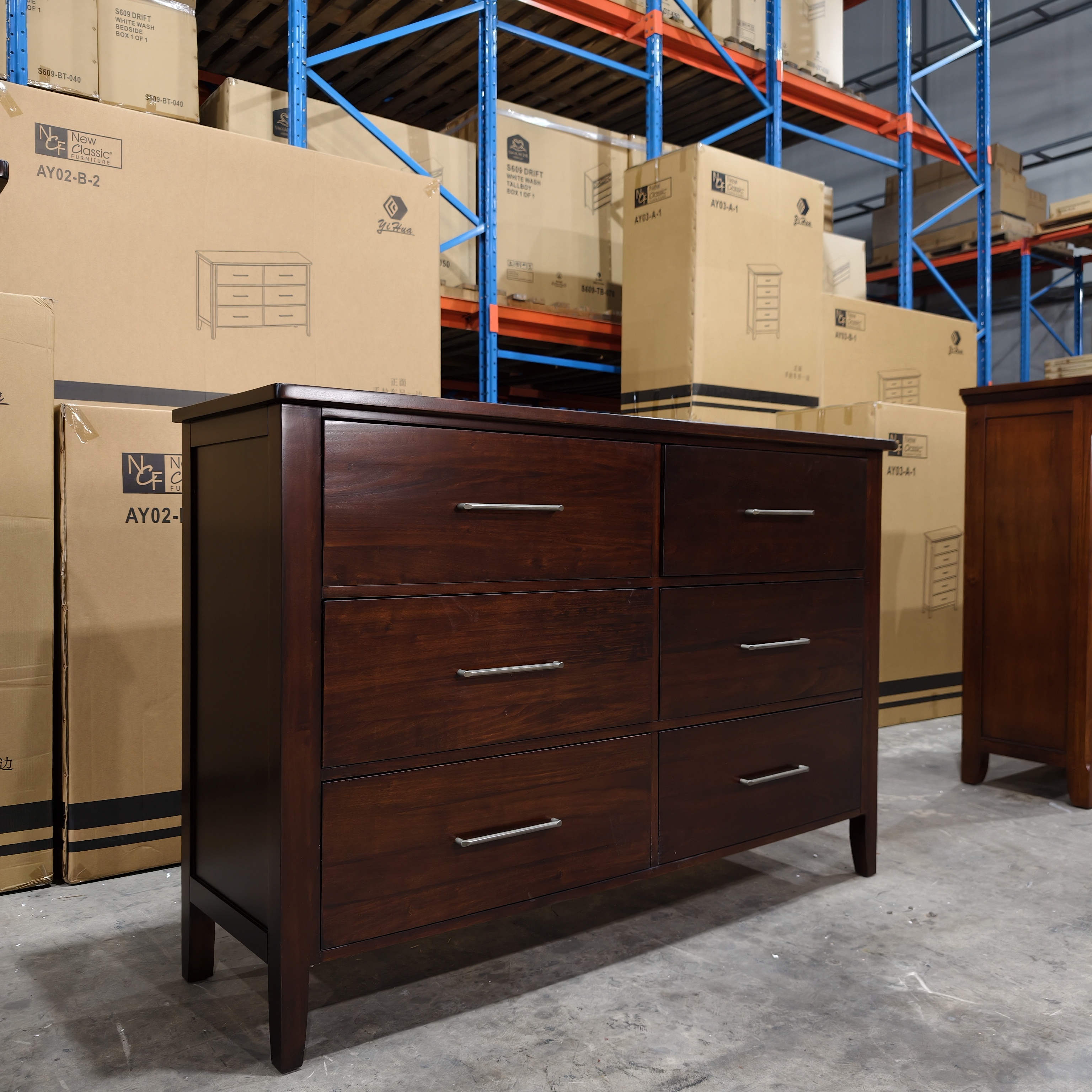 巧克力色【长168×宽53×高112】六斗柜-美式外贸实木AY02-B-2