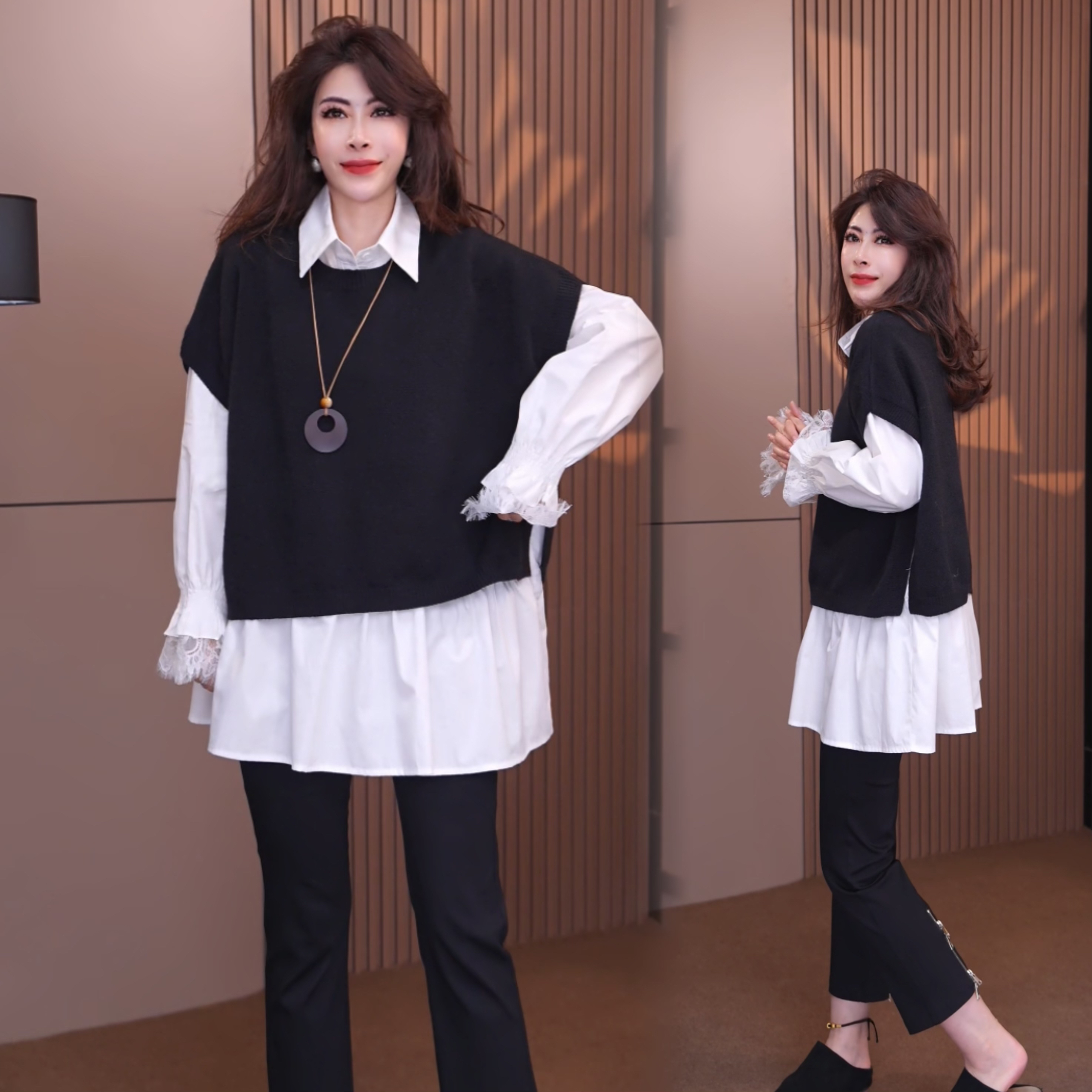 61372#《榜衣》韩版秋冬新款时尚外搭纯色针织洋气披肩休闲风女马甲