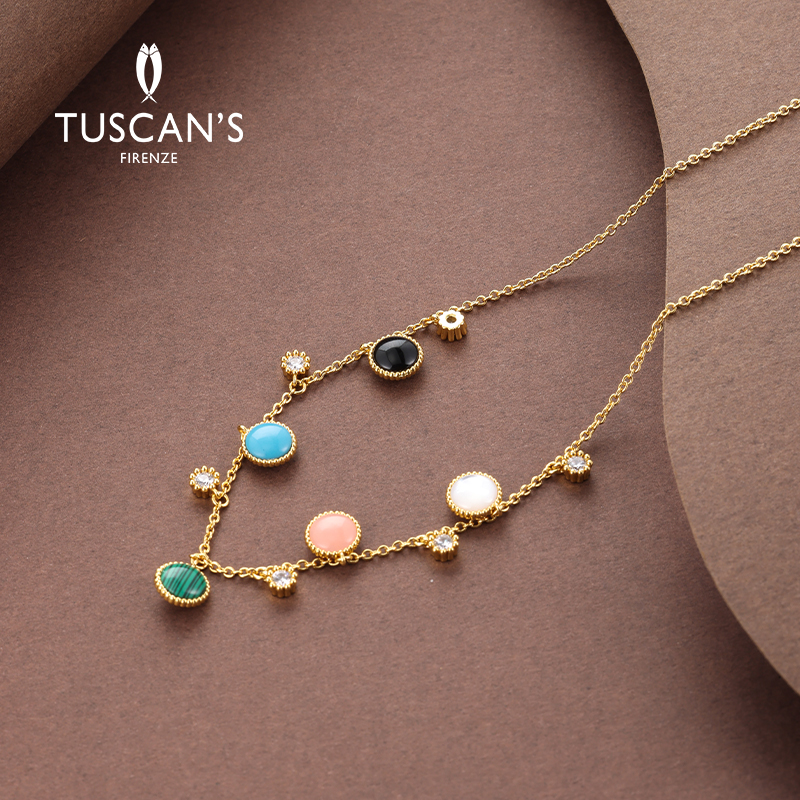 TUSCAN'S 铜锆石项链 金色复古时尚女士项链颈链百搭毛衣链八芒星