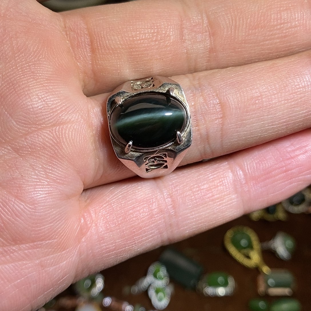 【闪购商品】银S925镶嵌戒指和田玉（碧玉）D****u