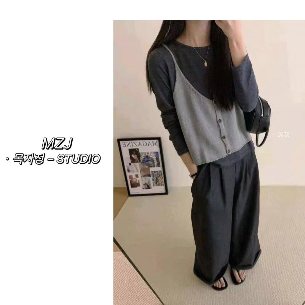 木子静-「秋日调色盘」早秋叠穿两件套针织衫-660-C