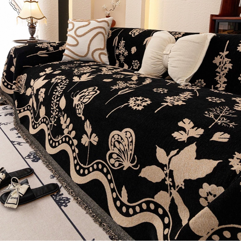 【沐心】 时尚简约流苏款双面四季通用沙发巾